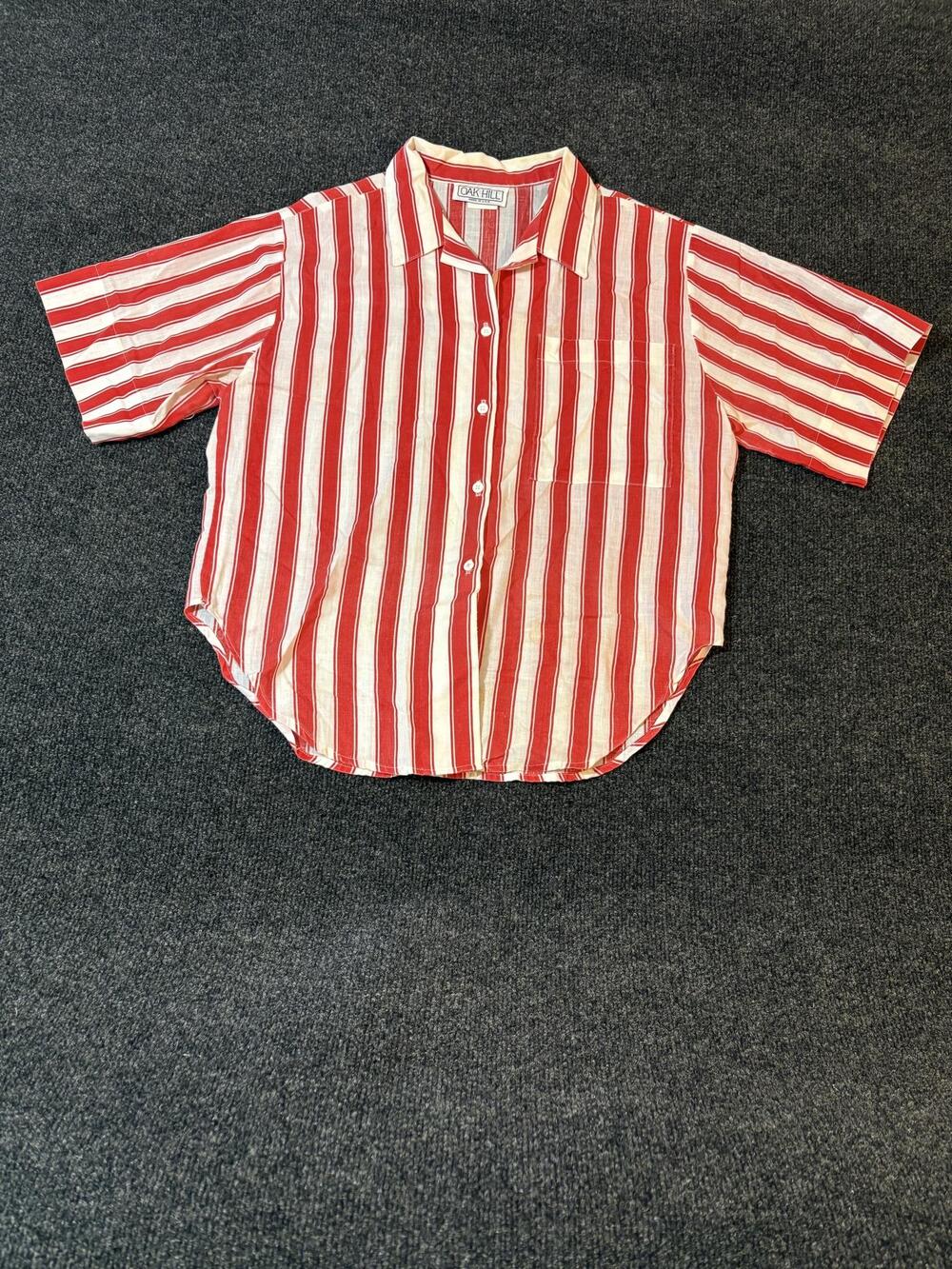 Oak Hill Shirt Mens Small Red Stripe Short Sleeve Button Up Pocket USA Casual